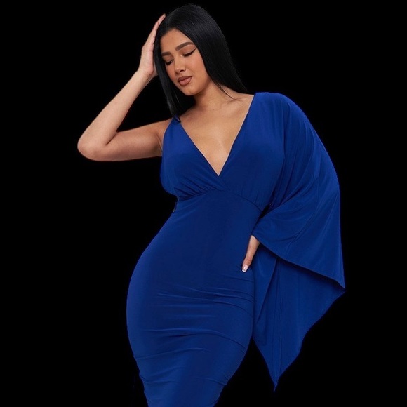 Royal Blue One Sleeve Maxi Dress NWT - Picture 3 of 10